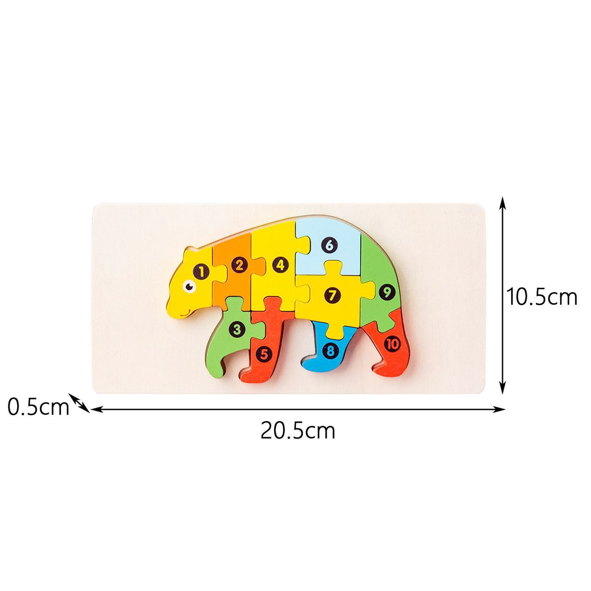 Puzzle din Lemn 3D Montessori, Flippy, Jucarie Educativa pentru Copii, 0-3 Ani, Vopsea Ecologica, Dezvolta Motricitatea Fina, Coordonarea, Logica,  11 Piese, Model Urs, Multicolor - vivimall.ro