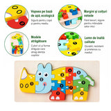 Puzzle din Lemn 3D Montessori, Flippy, Jucarie Educativa pentru Copii, 0-3 Ani, Vopsea Ecologica, Dezvolta Motricitatea Fina, Coordonarea, Logica,  11 Piese, Model Rinocer, Multicolor - vivimall.ro