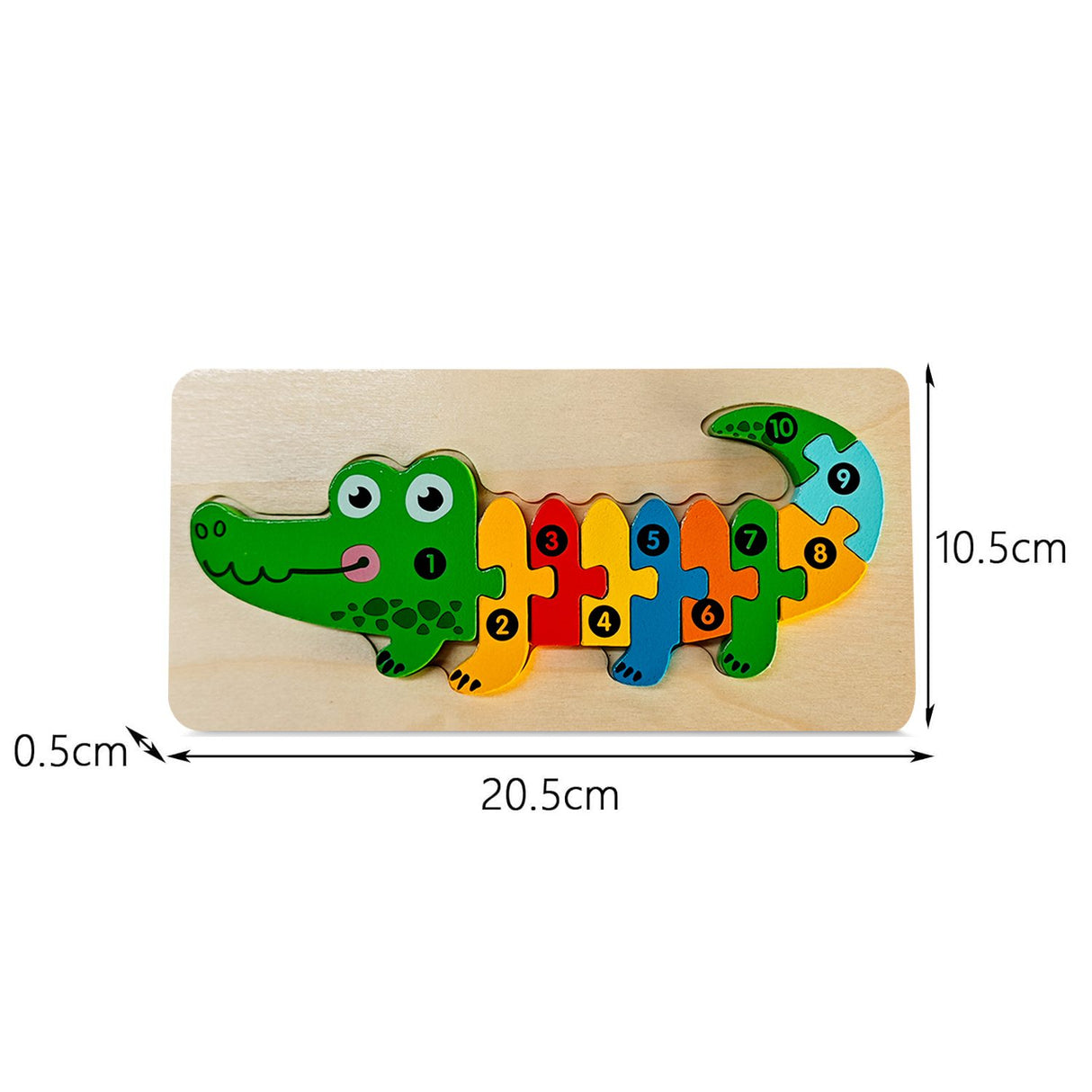 Puzzle din Lemn 3D Montessori, Flippy, Jucarie Educativa pentru Copii, 0-3 Ani, Vopsea Ecologica, Dezvolta Motricitatea Fina, Coordonarea, Logica,  11 Piese, Model Crocodil, Multicolor - vivimall.ro
