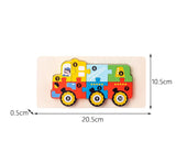 Puzzle din Lemn 3D Montessori, Flippy, Jucarie Educativa pentru Copii, 0-3 Ani, Vopsea Ecologica, Dezvolta Motricitatea Fina, Coordonarea, Logica,  11 Piese, Model Vehicul de Constructii, Multicolor - vivimall.ro