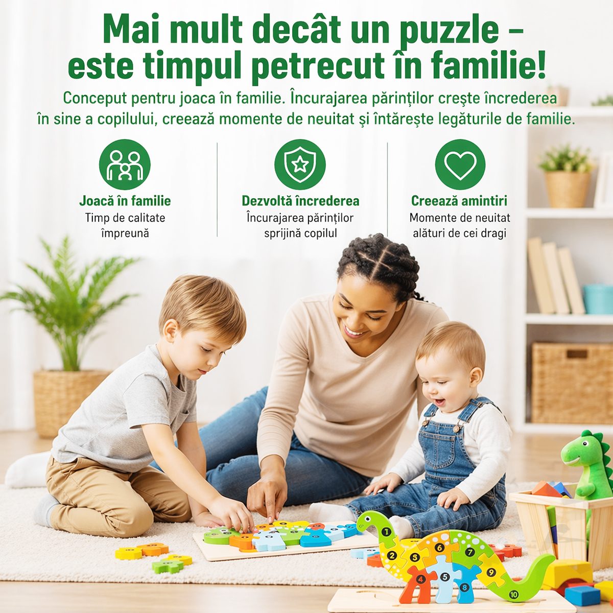 Puzzle din Lemn 3D Montessori, Flippy, Jucarie Educativa pentru Copii, 0-3 Ani, Vopsea Ecologica, Dezvolta Motricitatea Fina, Coordonarea, Logica,  11 Piese, Model Vehicul de Constructii, Multicolor - vivimall.ro