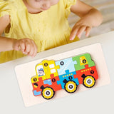 Puzzle din Lemn 3D Montessori, Flippy, Jucarie Educativa pentru Copii, 0-3 Ani, Vopsea Ecologica, Dezvolta Motricitatea Fina, Coordonarea, Logica,  11 Piese, Model Vehicul de Constructii, Multicolor - vivimall.ro