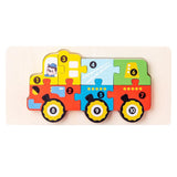 Puzzle din Lemn 3D Montessori, Flippy, Jucarie Educativa pentru Copii, 0-3 Ani, Vopsea Ecologica, Dezvolta Motricitatea Fina, Coordonarea, Logica,  11 Piese, Model Vehicul de Constructii, Multicolor - vivimall.ro