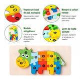 Puzzle din Lemn 3D Montessori, Flippy, Jucarie Educativa pentru Copii, 0-3 Ani, Vopsea Ecologica, Dezvolta Motricitatea Fina, Coordonarea, Logica,  11 Piese, Model Vacuta, Multicolor - vivimall.ro
