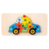 Puzzle din Lemn 3D Montessori, Flippy, Jucarie Educativa pentru Copii, 0-3 Ani, Vopsea Ecologica, Dezvolta Motricitatea Fina, Coordonarea, Logica,  11 Piese, Model Masina de Politie, Multicolor - vivimall.ro