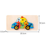 Puzzle din Lemn 3D Montessori, Flippy, Jucarie Educativa pentru Copii, 0-3 Ani, Vopsea Ecologica, Dezvolta Motricitatea Fina, Coordonarea, Logica,  11 Piese, Model Masina de Politie, Multicolor - vivimall.ro