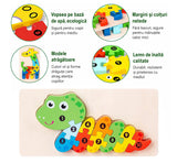 Puzzle din Lemn 3D Montessori, Flippy, Jucarie Educativa pentru Copii, 0-3 Ani, Vopsea Ecologica, Dezvolta Motricitatea Fina, Coordonarea, Logica,  11 Piese, Model Sarpe, Multicolor - vivimall.ro
