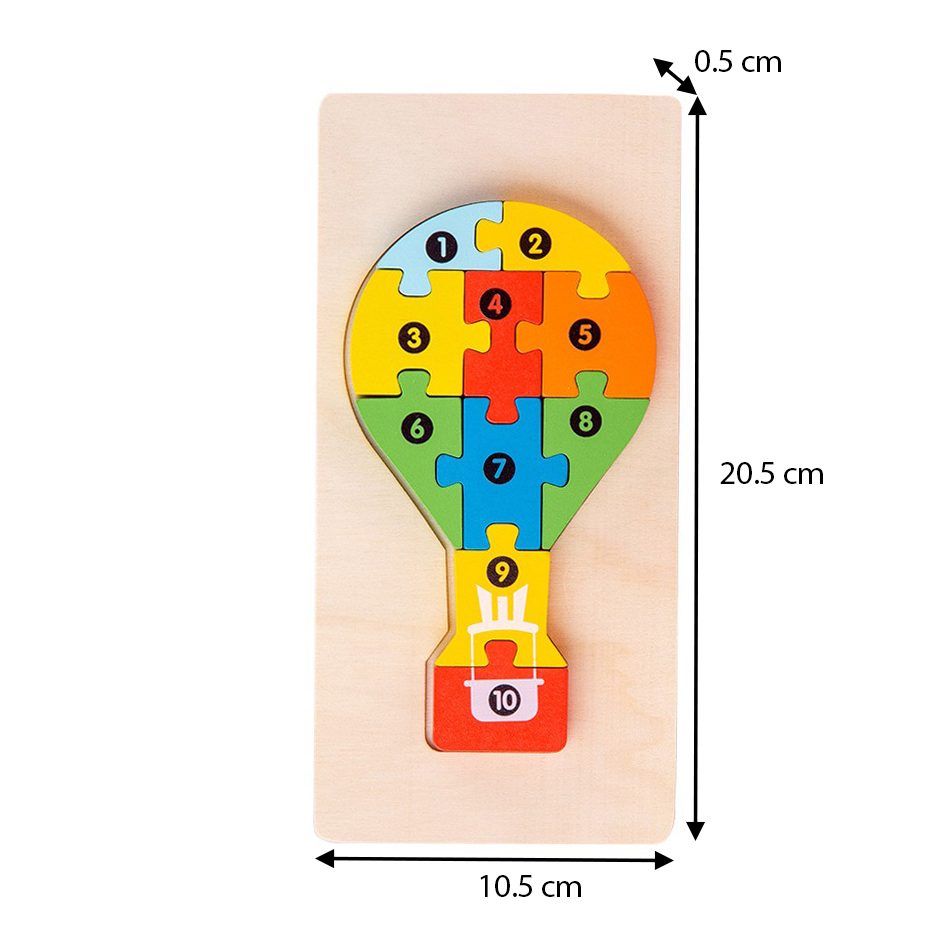 Puzzle din Lemn 3D Montessori, Flippy, Jucarie Educativa pentru Copii, 0-3 Ani, Vopsea Ecologica, Dezvolta Motricitatea Fina, Coordonarea, Logica,  11 Piese, Model Balon cu Aer Cald, Multicolor - vivimall.ro