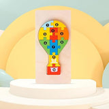 Puzzle din Lemn 3D Montessori, Flippy, Jucarie Educativa pentru Copii, 0-3 Ani, Vopsea Ecologica, Dezvolta Motricitatea Fina, Coordonarea, Logica,  11 Piese, Model Balon cu Aer Cald, Multicolor - vivimall.ro