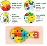 Puzzle din Lemn 3D Montessori, Flippy, Jucarie Educativa pentru Copii, 0-3 Ani, Vopsea Ecologica, Dezvolta Motricitatea Fina, Coordonarea, Logica,  11 Piese, Model Balon cu Aer Cald, Multicolor - vivimall.ro