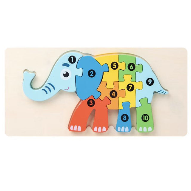 Puzzle din Lemn 3D Montessori, Flippy, Jucarie Educativa pentru Copii, 0-3 Ani, Vopsea Ecologica, Dezvolta Motricitatea Fina, Coordonarea, Logica,  11 Piese, Model Elefant, Multicolor - vivimall.ro