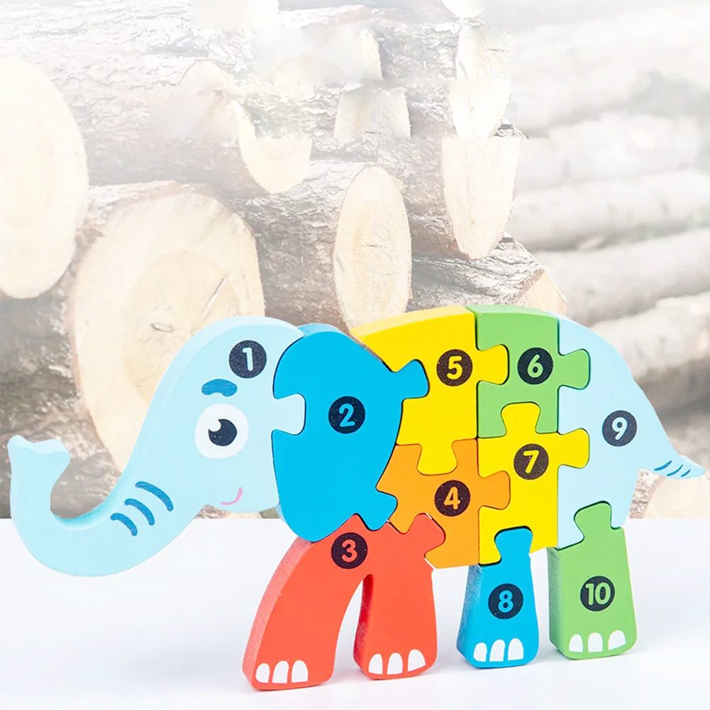 Puzzle din Lemn 3D Montessori, Flippy, Jucarie Educativa pentru Copii, 0-3 Ani, Vopsea Ecologica, Dezvolta Motricitatea Fina, Coordonarea, Logica,  11 Piese, Model Elefant, Multicolor - vivimall.ro
