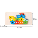 Puzzle din Lemn 3D Montessori, Flippy, Jucarie Educativa pentru Copii, 0-3 Ani, Vopsea Ecologica, Dezvolta Motricitatea Fina, Coordonarea, Logica,  11 Piese, Model Nava, Multicolor - vivimall.ro