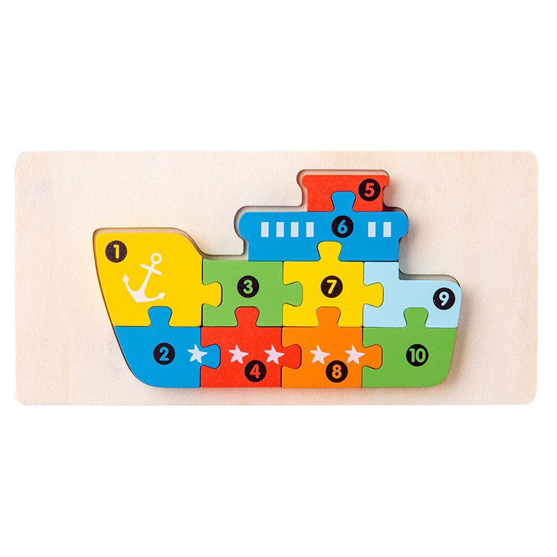 Puzzle din Lemn 3D Montessori, Flippy, Jucarie Educativa pentru Copii, 0-3 Ani, Vopsea Ecologica, Dezvolta Motricitatea Fina, Coordonarea, Logica,  11 Piese, Model Nava, Multicolor - vivimall.ro