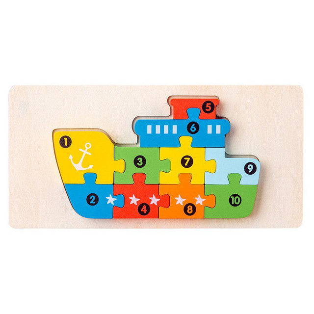 Puzzle din Lemn 3D Montessori, Flippy, Jucarie Educativa pentru Copii, 0-3 Ani, Vopsea Ecologica, Dezvolta Motricitatea Fina, Coordonarea, Logica,  11 Piese, Model Nava, Multicolor - vivimall.ro