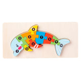 Puzzle din Lemn 3D Montessori, Flippy, Jucarie Educativa pentru Copii, 0-3 Ani, Vopsea Ecologica, Dezvolta Motricitatea Fina, Coordonarea, Logica,  11 Piese, Model Delfin, Multicolor - vivimall.ro