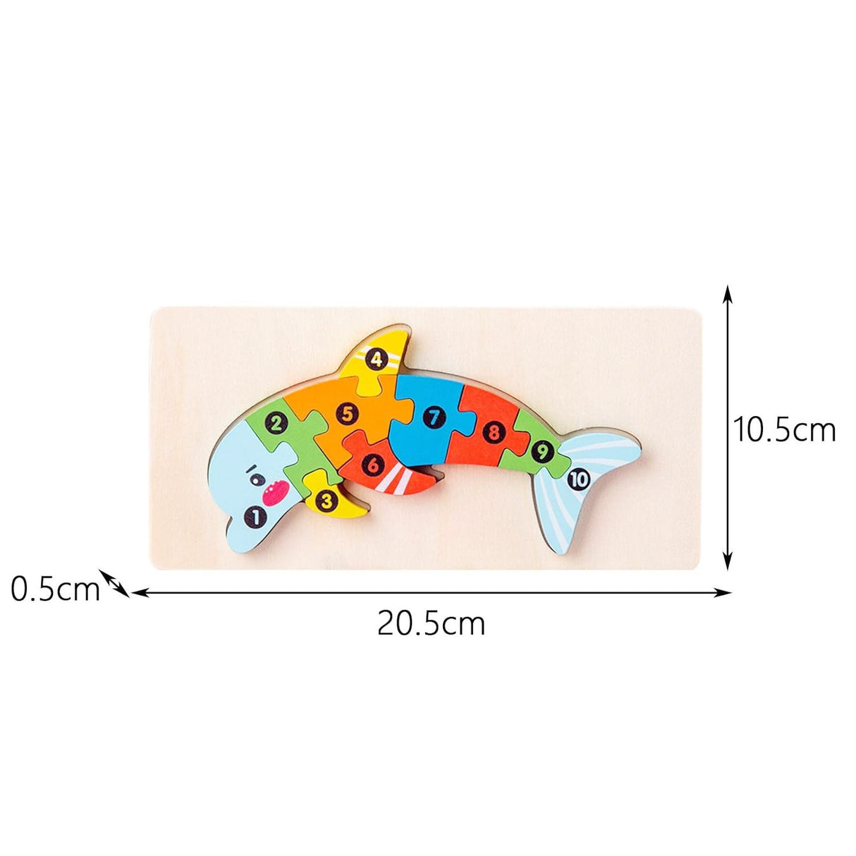 Puzzle din Lemn 3D Montessori, Flippy, Jucarie Educativa pentru Copii, 0-3 Ani, Vopsea Ecologica, Dezvolta Motricitatea Fina, Coordonarea, Logica,  11 Piese, Model Delfin, Multicolor - vivimall.ro