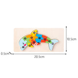 Puzzle din Lemn 3D Montessori, Flippy, Jucarie Educativa pentru Copii, 0-3 Ani, Vopsea Ecologica, Dezvolta Motricitatea Fina, Coordonarea, Logica,  11 Piese, Model Delfin, Multicolor - vivimall.ro