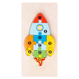 Puzzle din Lemn 3D Montessori, Flippy, Jucarie Educativa pentru Copii, 0-3 Ani, Vopsea Ecologica, Dezvolta Motricitatea Fina, Coordonarea, Logica,  11 Piese, Model Racheta, Multicolor - vivimall.ro