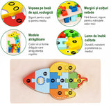 Puzzle din Lemn 3D Montessori, Flippy, Jucarie Educativa pentru Copii, 0-3 Ani, Vopsea Ecologica, Dezvolta Motricitatea Fina, Coordonarea, Logica,  11 Piese, Model Racheta, Multicolor - vivimall.ro