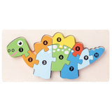 Puzzle din Lemn 3D Montessori, Flippy, Jucarie Educativa pentru Copii, 0-3 Ani, Vopsea Ecologica, Dezvolta Motricitatea Fina, Coordonarea, Logica,  11 Piese, Model Stegosaurus, Multicolor - vivimall.ro