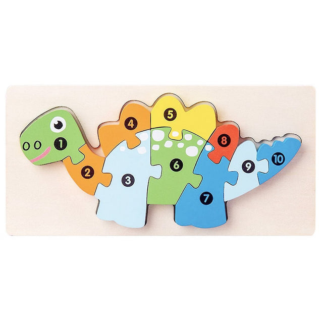 Puzzle din Lemn 3D Montessori, Flippy, Jucarie Educativa pentru Copii, 0-3 Ani, Vopsea Ecologica, Dezvolta Motricitatea Fina, Coordonarea, Logica,  11 Piese, Model Stegosaurus, Multicolor - vivimall.ro