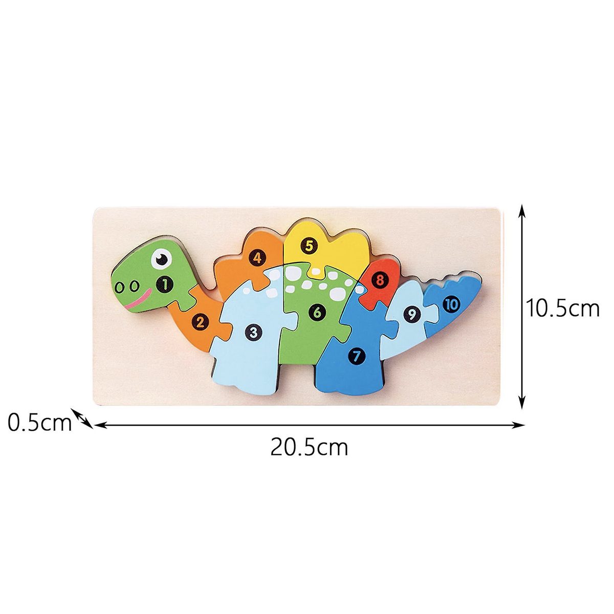 Puzzle din Lemn 3D Montessori, Flippy, Jucarie Educativa pentru Copii, 0-3 Ani, Vopsea Ecologica, Dezvolta Motricitatea Fina, Coordonarea, Logica,  11 Piese, Model Stegosaurus, Multicolor - vivimall.ro