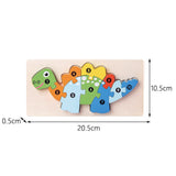 Puzzle din Lemn 3D Montessori, Flippy, Jucarie Educativa pentru Copii, 0-3 Ani, Vopsea Ecologica, Dezvolta Motricitatea Fina, Coordonarea, Logica,  11 Piese, Model Stegosaurus, Multicolor - vivimall.ro