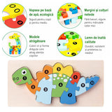Puzzle din Lemn 3D Montessori, Flippy, Jucarie Educativa pentru Copii, 0-3 Ani, Vopsea Ecologica, Dezvolta Motricitatea Fina, Coordonarea, Logica,  11 Piese, Model Stegosaurus, Multicolor - vivimall.ro