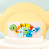 Puzzle din Lemn 3D Montessori, Flippy, Jucarie Educativa pentru Copii, 0-3 Ani, Vopsea Ecologica, Dezvolta Motricitatea Fina, Coordonarea, Logica,  11 Piese, Model Stegosaurus, Multicolor - vivimall.ro