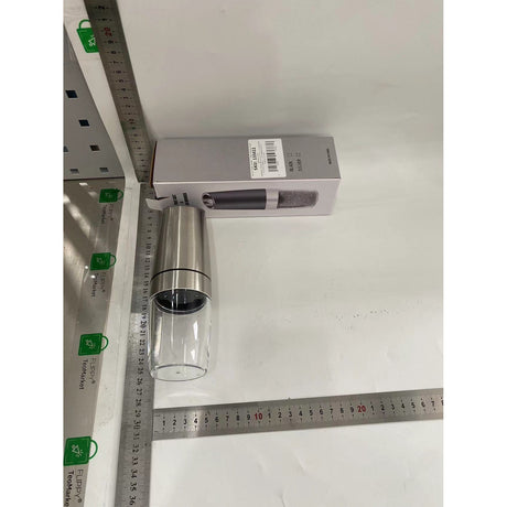 Rasnita Electrica Sare si Piper, Vivimall, cu Camera Depozitare Transparenta, Macinare, Functionare pe Baterii, cu Lumina, ABS, 20x6.5 cm, Argintiu/Transparent - vivimall.ro