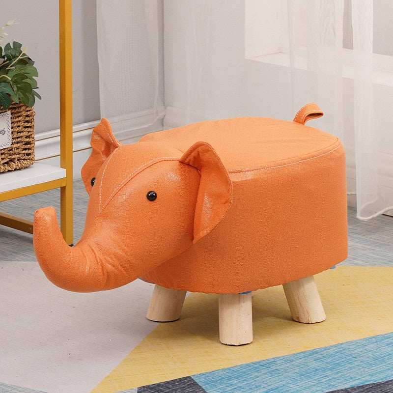 Taburet pentru Copii, Flippy, Scaun Tip Taburet, Model Elefant, din Lemn Masiv, Scaun pentru Copii, 30 x 25 x 25 cm, Portocaliu - vivimall.ro