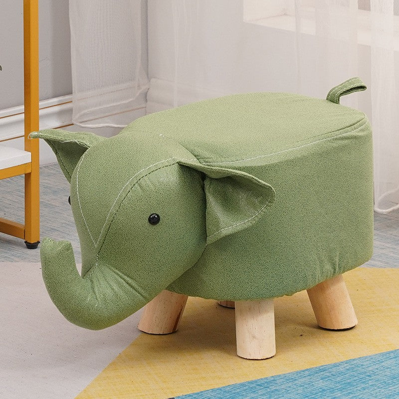 Taburet pentru Copii, Flippy, Scaun Tip Taburet, Model Elefant, din Lemn Masiv, Scaun pentru Copii, 30 x 25 x 25 cm, Verde - vivimall.ro