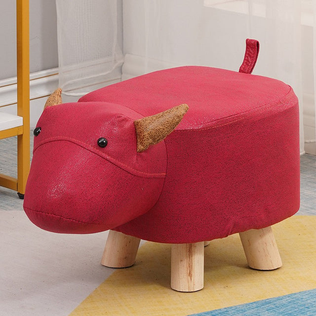 Taburet pentru Copii, Flippy, Scaun Tip Taburet, Model Vacuta, din Lemn Masiv, Scaun pentru Copii, 30 x 25 x 25 cm, Rosu - vivimall.ro