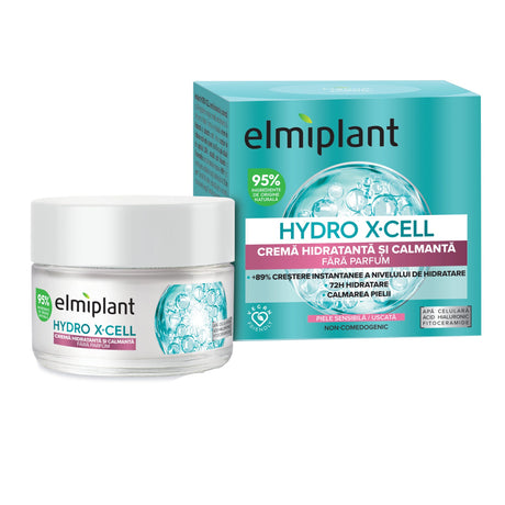 Crema Hidratanta si Calmanta Fara Parfum, Elmiplant, Hydro X-Cell, 50 ml - vivimall.ro