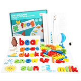 Jucarie Educativa Montessori, Flippy, Puzzle Interactiv pentru Formarea Cuvintelor, Invatarea Alfabetului Englez, 52 Litere din Lemn si 28 Carduri fata-verso, Dezvolta Logica si Vocabularul, 3 ani+, Multicolor - vivimall.ro