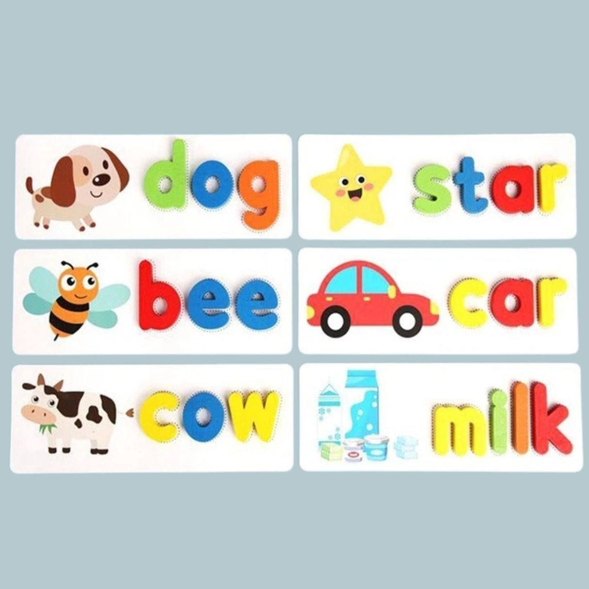 Jucarie Educativa Montessori, Flippy, Puzzle Interactiv pentru Formarea Cuvintelor, Invatarea Alfabetului Englez, 52 Litere din Lemn si 28 Carduri fata-verso, Dezvolta Logica si Vocabularul, 3 ani+, Multicolor - vivimall.ro