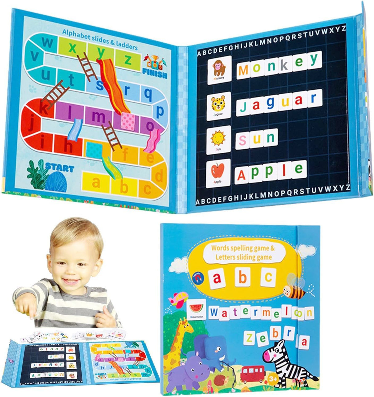 Joc Educativ Alfabet Englez, Flippy, Carte Magnetica Montessori, Recunoastere Litere si Formare Cuvinte, Copii 3+ Ani, 27x26.2x1.5 cm, Multicolor - vivimall.ro
