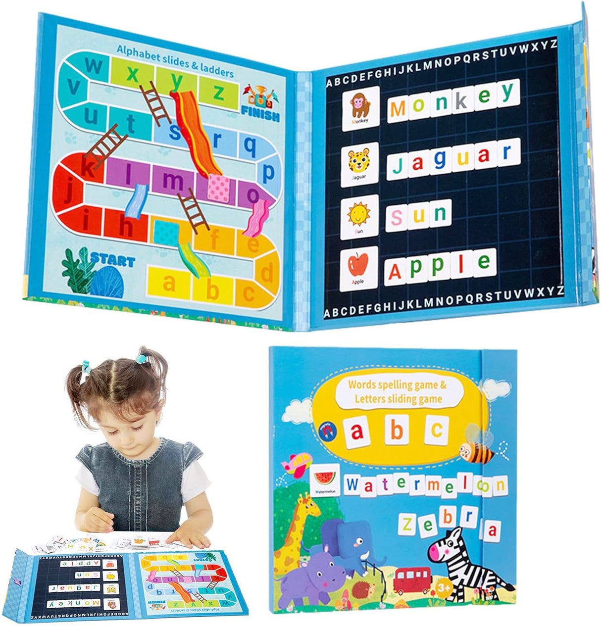 Joc Educativ Alfabet Englez, Flippy, Carte Magnetica Montessori, Recunoastere Litere si Formare Cuvinte, Copii 3+ Ani, 27x26.2x1.5 cm, Multicolor - vivimall.ro