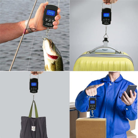 Cantar Digital De Mana Cu Carlig, Cantar Portabil, Pescuit, Cu Maner, Capacitate 50 Kg, Cu Metru Incorporat, 20.5 X 6 X 2.5 Cm, Negru - vivimall.ro