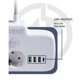 Adaptor Priza, Vivimall, 6 in 1, 2 Prize Standard, 3 Porturi USB, 1 Port Tip C, Buton Oprire, 2500W, din PC, Alb