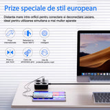 Prelungitor Multifunctional pentru Birou, Flippy, 3 Prize, 2 USB-A, 2 TYPE-C, Suport pentru Telefon, 3250W, Lungime Cablu 2 m, 11.4 x 12.4 cm, Negru - vivimall.ro