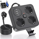 Prelungitor Multifunctional pentru Birou, Flippy, 3 Prize, 2 USB-A, 2 TYPE-C, Suport pentru Telefon, 3250W, Lungime Cablu 2 m, 11.4 x 12.4 cm, Negru - vivimall.ro