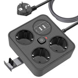 Prelungitor Multifunctional pentru Birou, Flippy, 3 Prize, 2 USB-A, 2 TYPE-C, Suport pentru Telefon, 3250W, Lungime Cablu 2 m, 11.4 x 12.4 cm, Negru - vivimall.ro