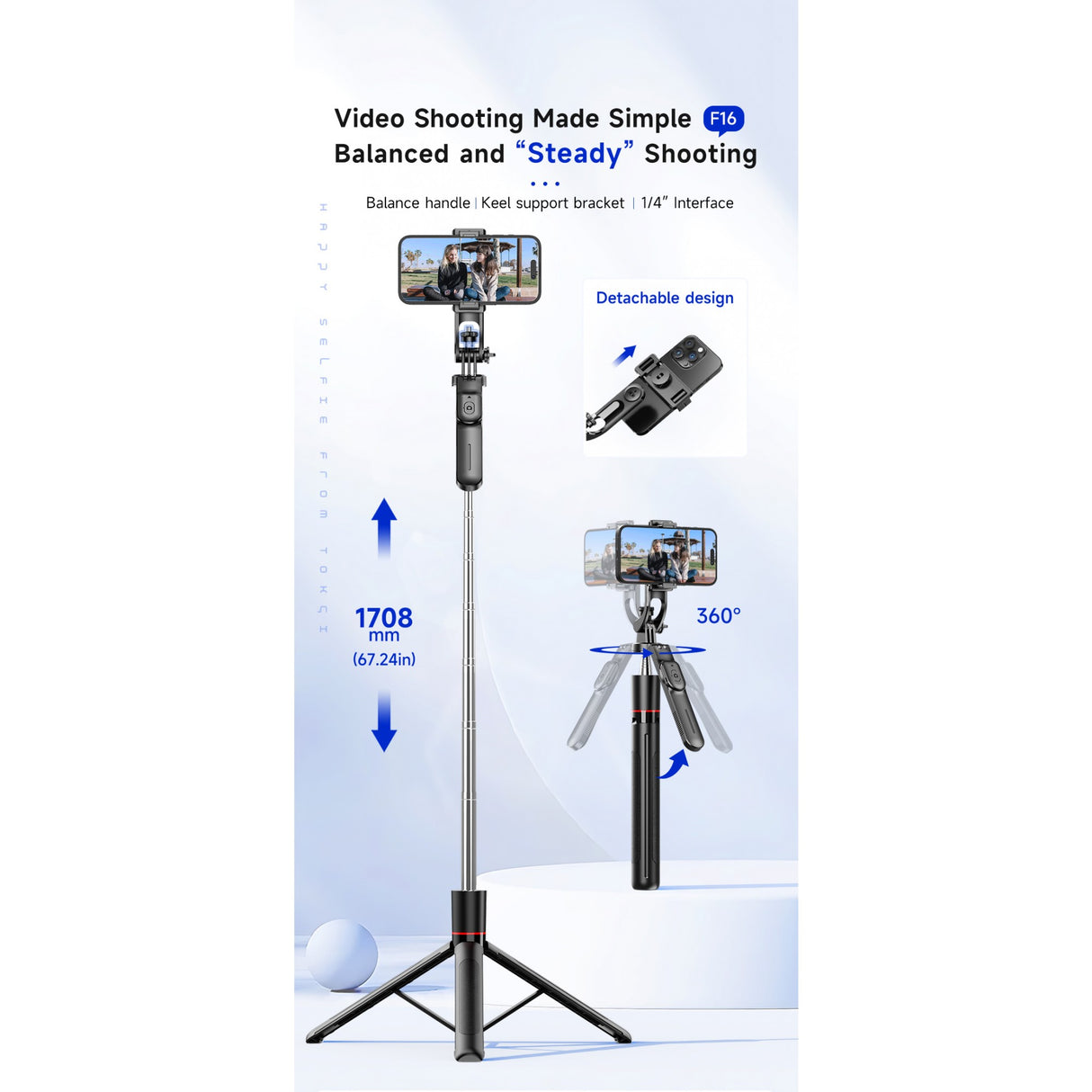 Trepied Selfie Stick, Flippy, Extensibil, Telecomanda Bluetooth Reincarcabila, Pentru Calatorii, Vlog Video si Fotografie, 30,6 x 7,6 x 3,5 cm, Negru - vivimall.ro