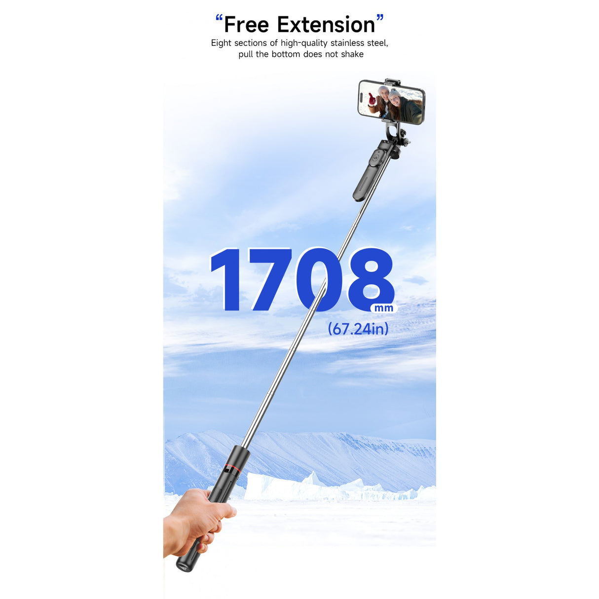 Trepied Selfie Stick, Flippy, Extensibil, Telecomanda Bluetooth Reincarcabila, Pentru Calatorii, Vlog Video si Fotografie, 30,6 x 7,6 x 3,5 cm, Negru - vivimall.ro