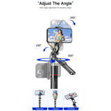 Trepied Selfie Stick, Flippy, Extensibil, Telecomanda Bluetooth Reincarcabila, Pentru Calatorii, Vlog Video si Fotografie, 30,6 x 7,6 x 3,5 cm, Negru - vivimall.ro