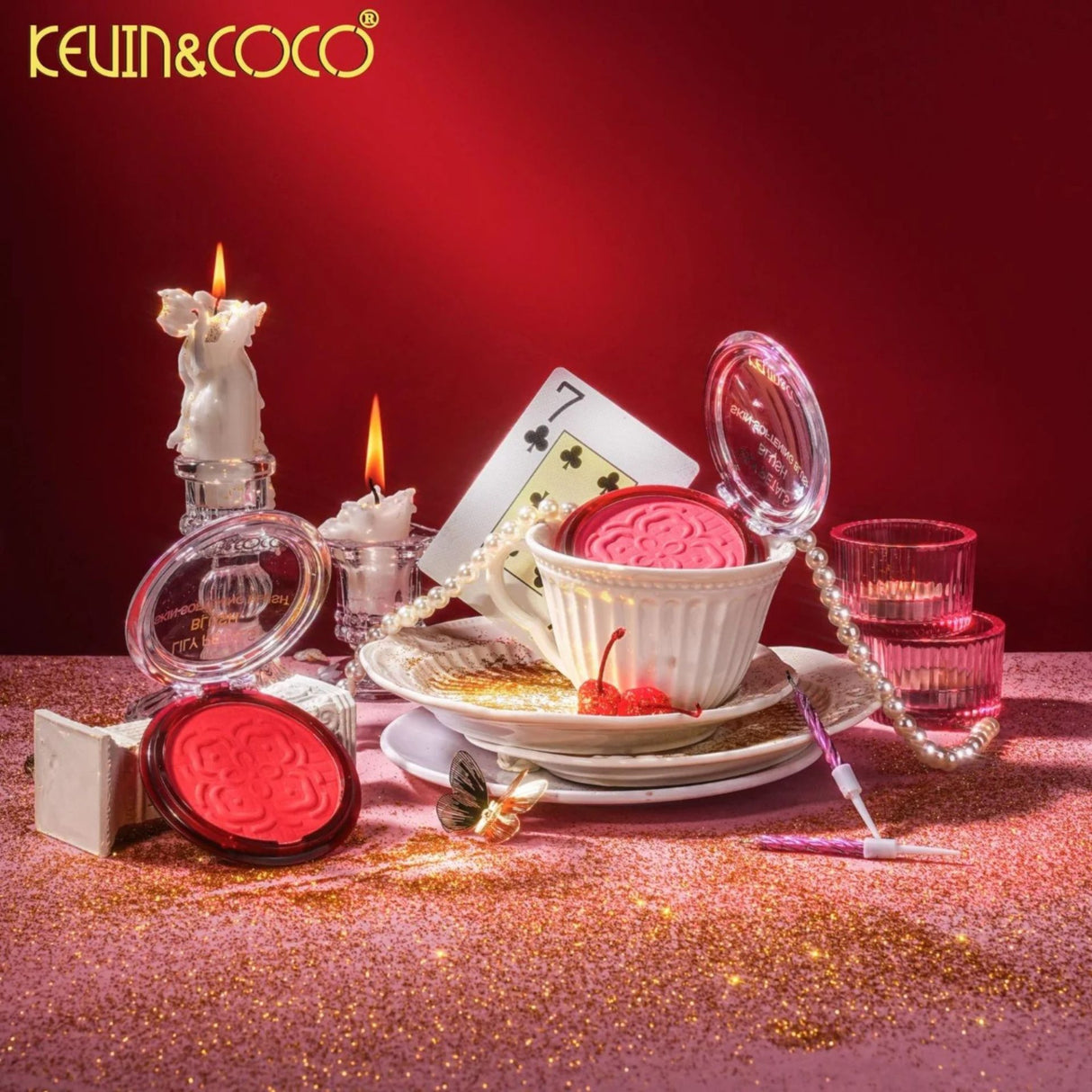 Fard de Obraz, Kevin&Coco, Blush Compact, Textura Fina,  Pentru Toate Tipurile de Ten , 9.3 g,  7.5 x 7.5 x 2.1 cm, Model Eternity, Roz/Coral - vivimall.ro