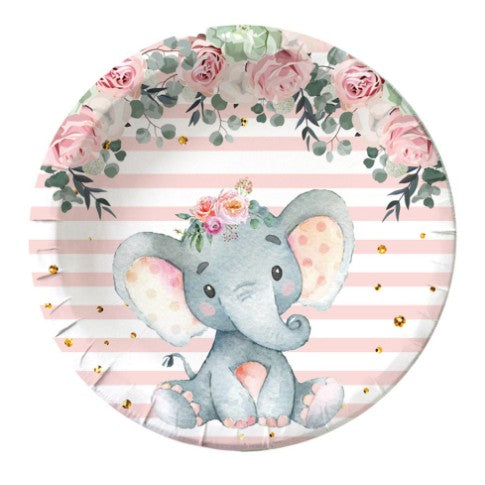Set 10 Farfurii Unica Folosinta, Imprimeu Elefant, Din Carton, 17 Cm - vivimall.ro