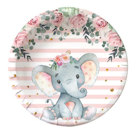 Set 10 Farfurii Unica Folosinta, Imprimeu Elefant, Din Carton, 17 Cm - vivimall.ro
